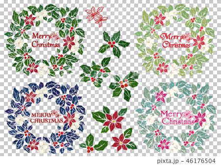 クリスマスリースとヒイラギ　ステンシル風 46176504
