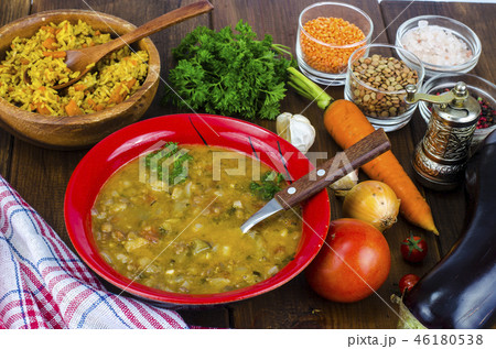 Traditional oriental dishes from lentils and rice 46180538