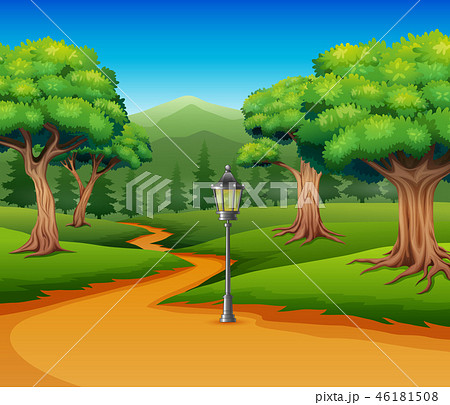 Cartoon of forest background with dirt road - Stock Illustration [46181508]  - PIXTA
