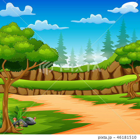 Cartoon of forest background with dirt road - Stock Illustration [46181510]  - PIXTA