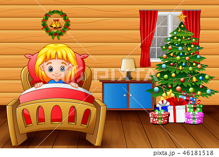 Cartoon A Girl Going To Bed In Her Room With A Chrのイラスト素材