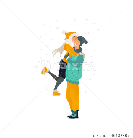 Vector sketch lovers hugging walking at winter 46182307