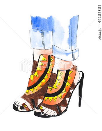 2D Stripe High Heel Shoes Fashion Illustration  Illustration Agent Website