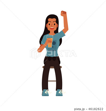 Vector flat woman drinking beer in bar Vector flat woman drinking beer in bar 46182622