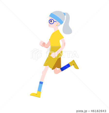 Vector illustration of aged gray-haired woman in sportswear jogging. Vector illustration of aged gray-haired woman in sportswear jogging. 46182643