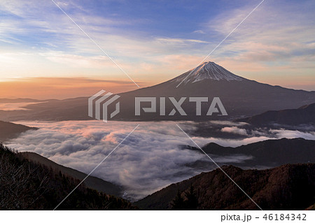 朝の新道峠より雲海の富士山 46184342