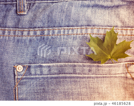 Maple leaves on a background of blue, stylish jeans Maple leaves on a background of blue, stylish jeans 46185628