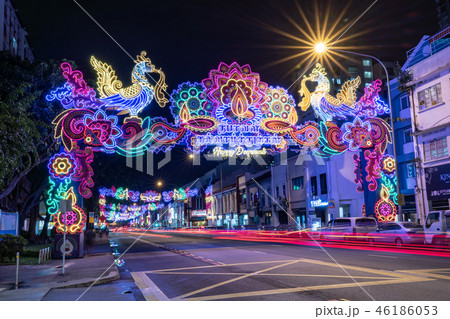 シンガポール・リトルインディアのディーパバリ　ライトアップ 46186053