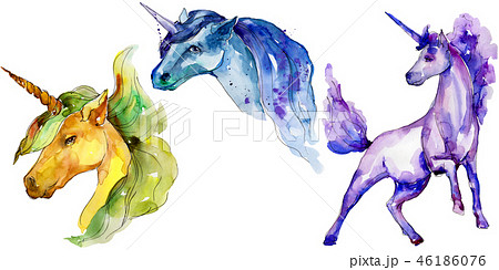 Cute unicorn horse. Watercolor background illustration set. Watercolour drawing fashion aquarelle Cute unicorn horse. Watercolor background illustration set. Watercolour drawing fashion aquarelle 46186076