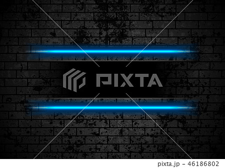 Blue neon stripes on grunge brick wall background 46186802