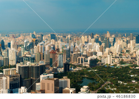Aerial view of Lumpini park, Sathorn, Bangkok Downtown. Financia 46186830
