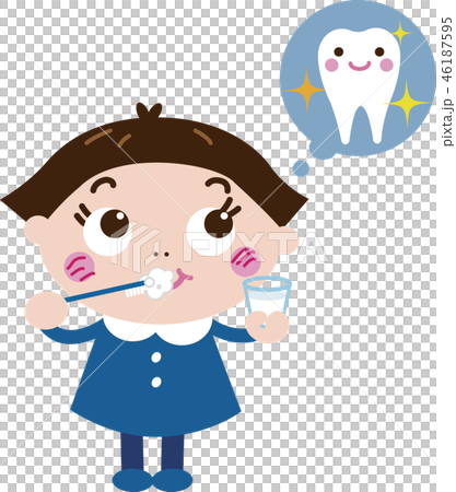 歯を磨く おかっぱ頭の女の子36 のイラスト素材