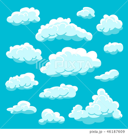 Set cartoon clouds on blue background, cloudy sky 46187609