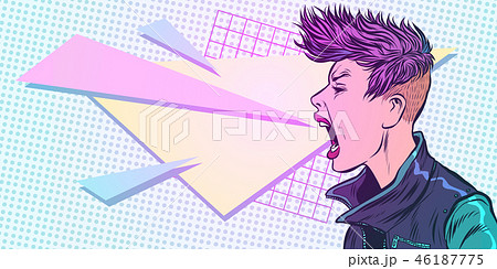 cyber girl screams. emotion 80s woman 46187775