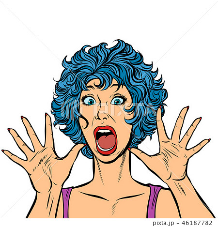 woman panic, fear, surprise gesture. Girls 80s 46187782