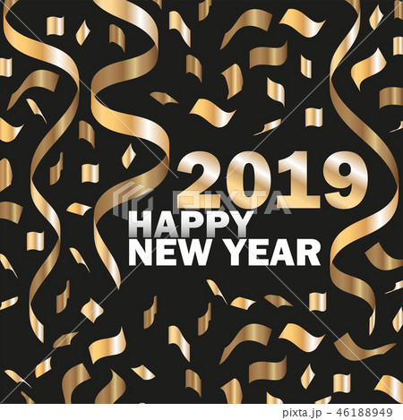 Vector 2019 New Year Black background with Gold Curling Stream. Festive design Vector 2019 New Year Black background with Gold Curling Stream. Festive design 46188949