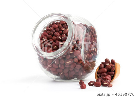 red bean on glass bottles isolated top view red bean on glass bottles isolated top view 46190776