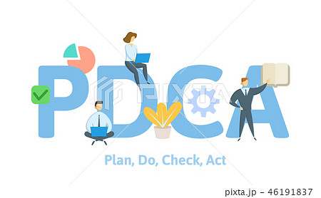 PDCA, Plan, Do, Check, Act. Concept with keywords, letters and icons. Flat vector illustration on 46191837