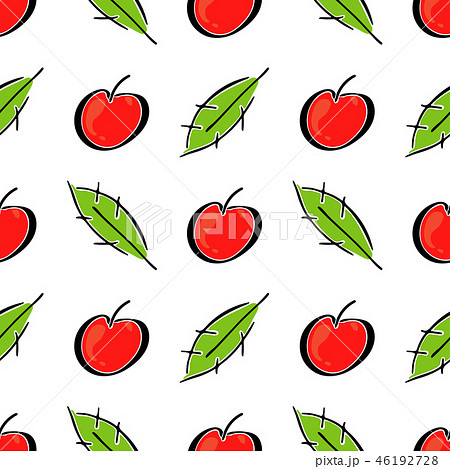 Apple fruit leaf vector color seamless pattern. Simplified retro illustration. Wrapping or scrapbook 46192728