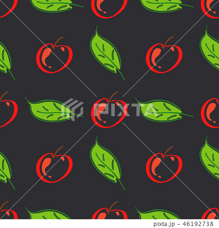 Apple fruit leaf vector color seamless pattern. Simplified retro illustration. Wrapping or scrapbook 46192738
