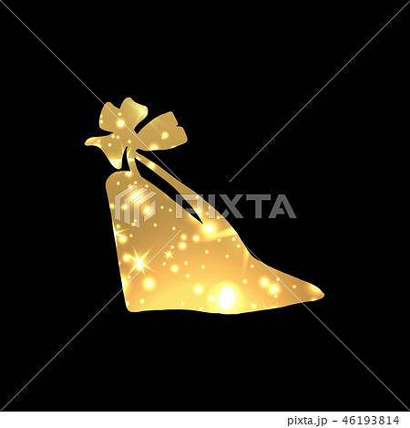 Golden Shoes Symbol with silhouette and gold shining lights. Creative Trendy Modern Fashion Shop 46193814