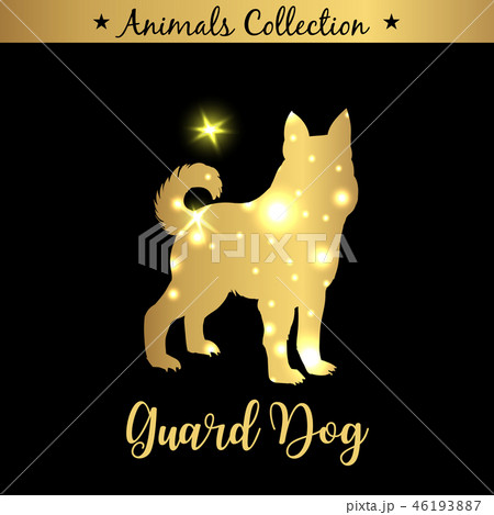 Isolated vintage golden and royal emblem of farm Guard Dog animal. Golden silhouette with lights and 46193887