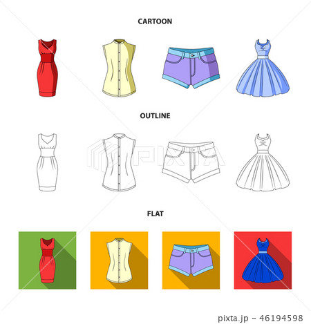 Women Clothing cartoon,outline,flat icons in set collection for design.Clothing Varieties and Women Clothing cartoon,outline,flat icons in set collection for design.Clothing Varieties and 46194598