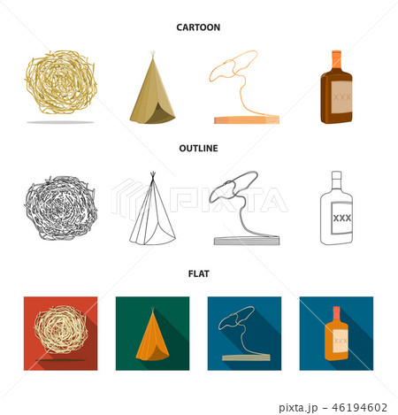 Roll-field, Indian wigwam, lasso, whiskey bottle. Wild West set collection icons in cartoon,outline 46194602