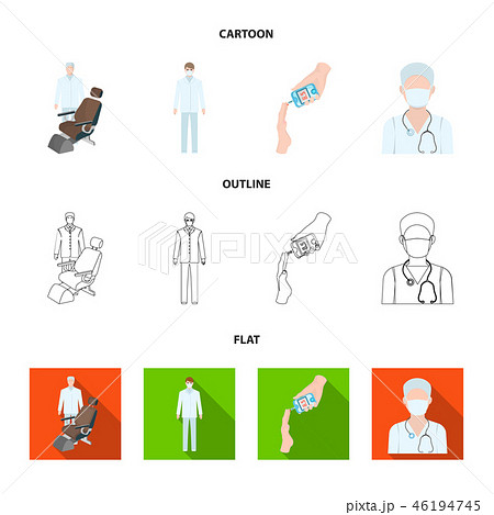 Doctor in a face mask, dentist, medical staff, a blood test for sugar. Medicineset collection icons 46194745