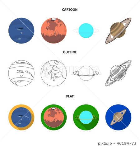 Neptune, Mars, Saturn, Uranus of the Solar System. Planets set collection icons in cartoon,outline Neptune, Mars, Saturn, Uranus of the Solar System. Planets set collection icons in cartoon,outline 46194773