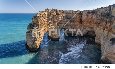 Aerial. Beautiful Portuguese beaches Marinha, Albufeira view from the sky 46194961