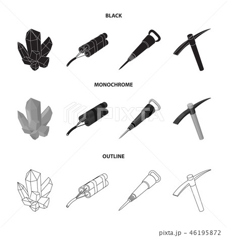 Minerals, explosives, jackhammer, pickaxe.Mining industry set collection icons in black,monochrome 46195872