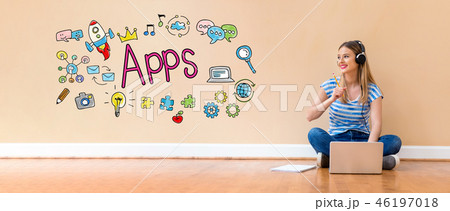 Apps with woman using a laptop computer Apps with woman using a laptop computer 46197018