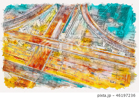 Aerial view of a highway intersection in Osaka, Japan 46197236