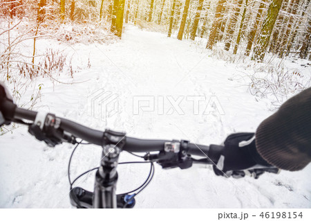 First-person view of cyclist First-person view of cyclist 46198154
