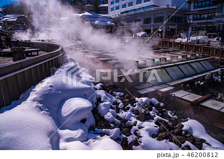 【群馬県】降雪のあった、草津温泉・湯畑 【群馬県】降雪のあった、草津温泉・湯畑 46200812