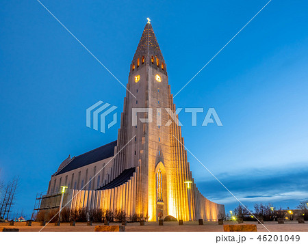 Hallgrimskirkja church under twilight sky, Iceland 46201049