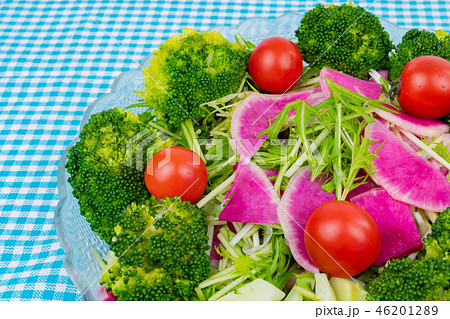 ブロッコリーと紅芯大根と水菜のサラダの写真素材 4612