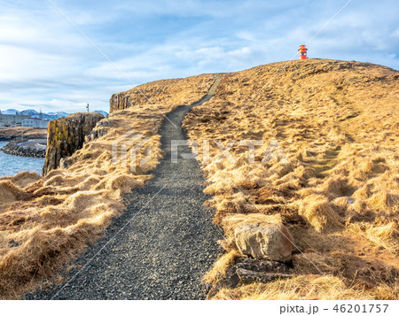 Stykkisholmur lighthouse on hill in Iceland 46201757
