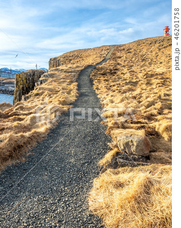 Stykkisholmur lighthouse on hill in Iceland Stykkisholmur lighthouse on hill in Iceland 46201758