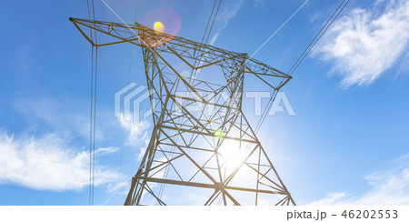 Electricity tower under a sunny sky with clouds Electricity tower under a sunny sky with clouds 46202553