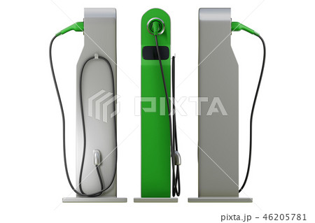 set of green charging modern electric car station 46205781