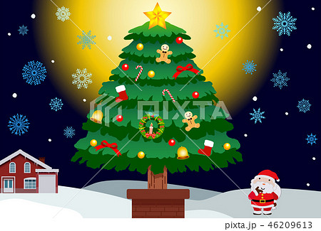 クリスマスツリー クリスマスカード クリスマス クリスマスイブ サンタクロース デコレーション 星 のイラスト素材