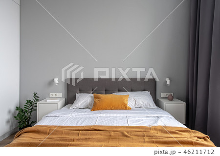 Great bedroom in modern style with gray walls 46211712