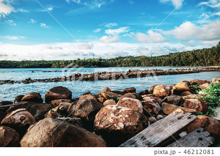 Stone on beach with sky. Stone on beach with sky. 46212081