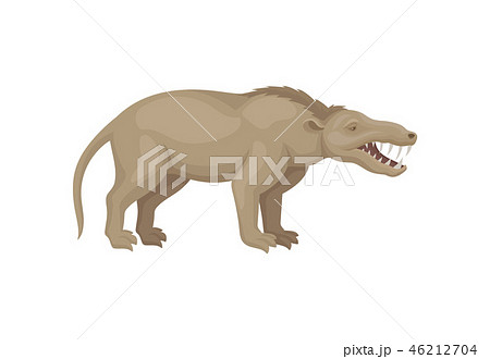 Flat vector design of mesonychia. Prehistoric beast with long tail and sharp teeth. Wild extinct 46212704