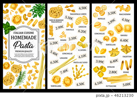 Italian pasta food menu, spaghetti and macaroni 46213230