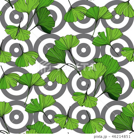 Vector Green ginkgo leaf. Engraved ink art. Seamless background pattern. Fabric wallpaper print Vector Green ginkgo leaf. Engraved ink art. Seamless background pattern. Fabric wallpaper print 46214851