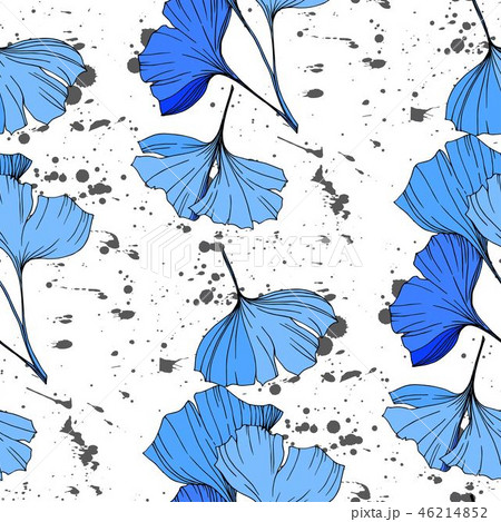 Vector Blue ginkgo leaf. Engraved ink art. Seamless background pattern. Fabric wallpaper print 46214852