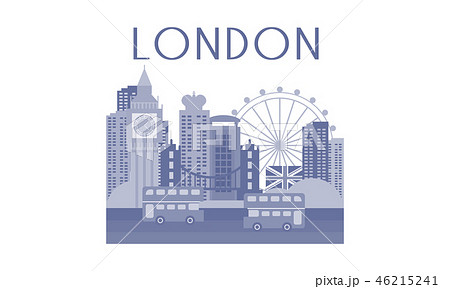 Monochrome vector illustration of London cityscape. Architecture, buses and famous landmarks Monochrome vector illustration of London cityscape. Architecture, buses and famous landmarks 46215241
